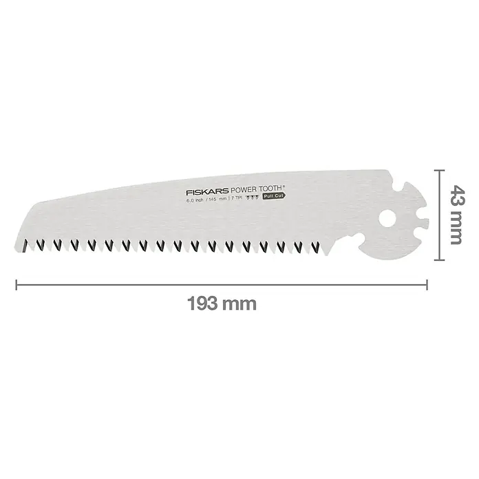 Fiskars Plus Ersatz-Sägeblatt - Passend für: Fiskars Plus Klappsäge SW68 - Silbernes Fiskars Power Tooth Sägeblatt (193 x 43 mm) mit 7 TPI für Zugschnitte.