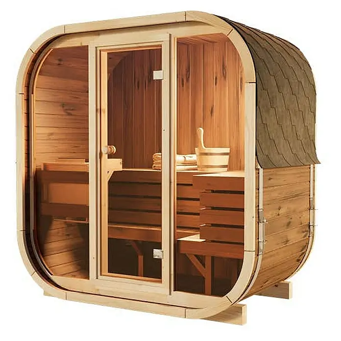 FinnTherm Fasssauna Comfort Set Ellipso M - Elektroofen, Holz