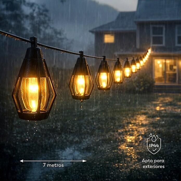 Garza Lámpara decorativa solar (7 m, Ámbar, Número de bombillas: 10 ud., 200 lm, IP44, Sensor crepuscular) | BAUHAUS