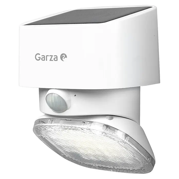 Garza Aplique solar LED para exterior - L x An x Al: 107 x 107 x 150 mm, Blanco, 2.000 lm, 3.000 K - 4.000 K, IP44 - Foco de seguridad LED solar blanco con sensor de movimiento integrado.