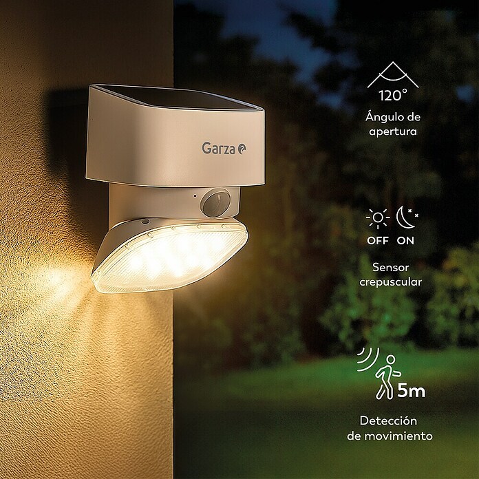 Garza Aplique solar LED para exterior (L x An x Al: 107 x 107 x 150 mm, Blanco, 2.000 lm, 3.000 K - 4.000 K, IP44) | BAUHAUS