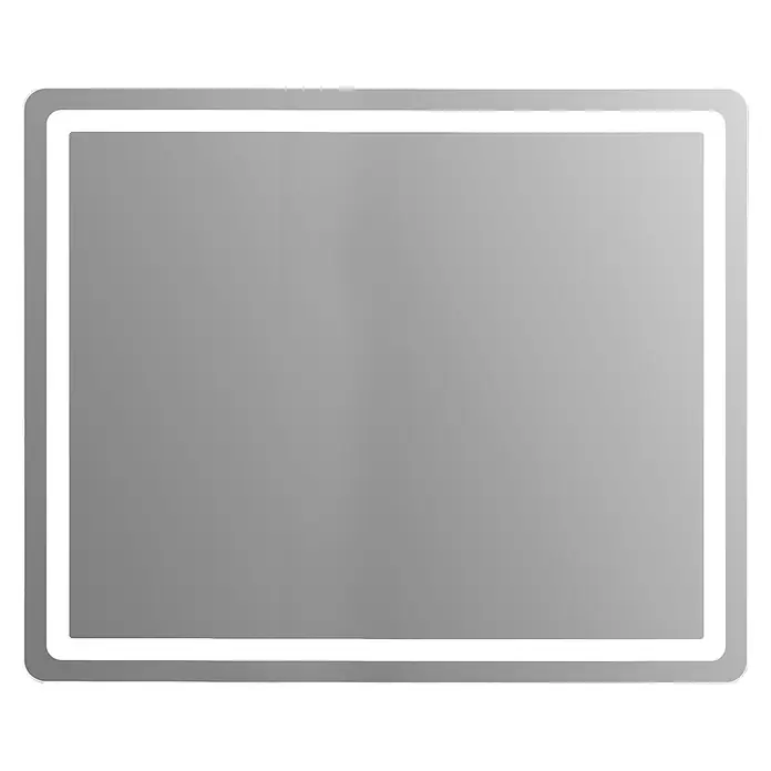 Espejo con luz Bruma - 120 x 70 cm, Blanco frío - Panel rectangular gris plateado iluminado con una tira de luz LED blanca a lo largo de sus bordes interiores.