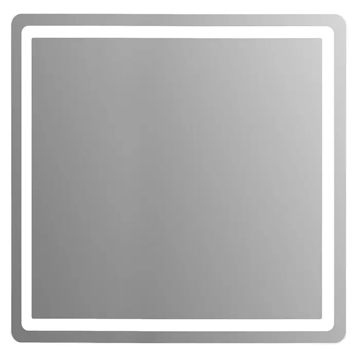 Espejo con luz Bruma - 80 x 70 cm, Blanco frío - Espejo rectangular gris con esquinas redondeadas y borde blanco iluminado.
