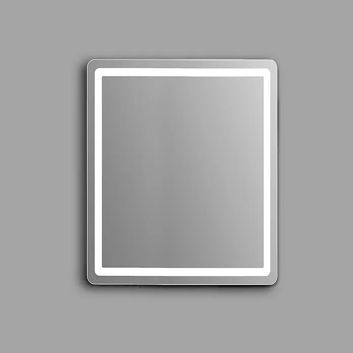 Espejo con luz Bruma - 60 x 70 cm, Blanco frío - Espejo LED rectangular con esquinas redondeadas y borde iluminado.