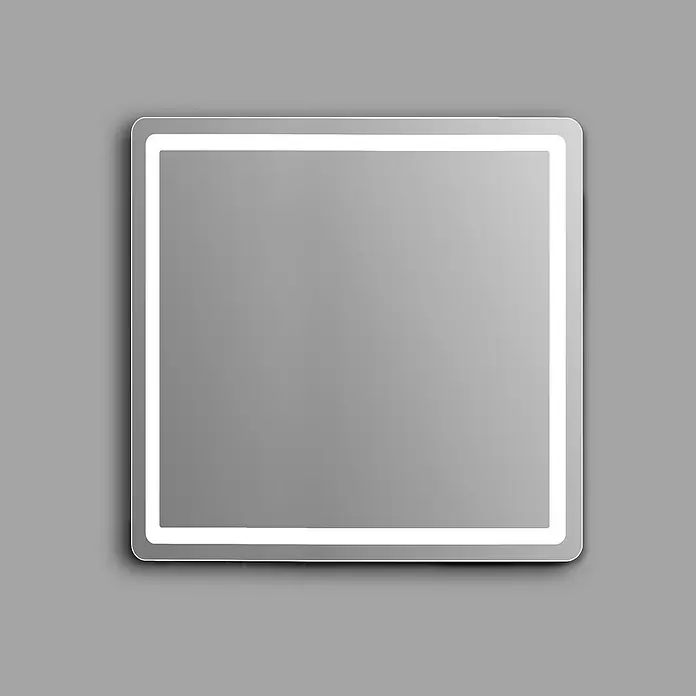 Espejo con luz Bruma - 80 x 70 cm, Blanco frío - Espejo LED cuadrado con un borde blanco delgado e iluminado y esquinas redondeadas.