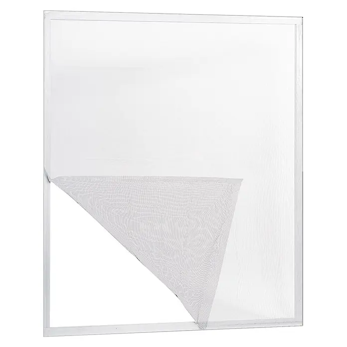 Mosquitera para ventana Ecco - An x Al: 120 x 240 cm, Se puede acortar, Pegado - Mosquitera blanca para ventana con una esquina plegada, mostrando la malla fina.