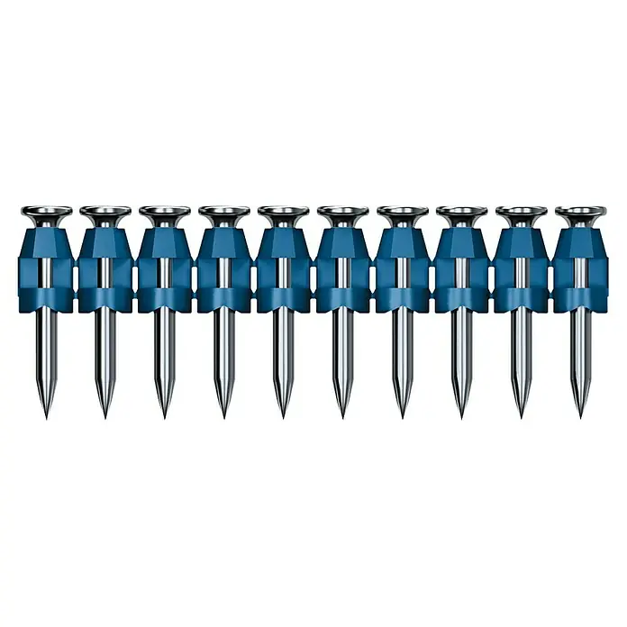 Bosch Professional Streifennägel NB-25 PRO - Länge Nagel: 25 mm, Verzinkt, 1.000 Stk. - Blaue, kunststoffgebundene Silbernägel mit polierter Metalloberfläche und spitzen Enden.