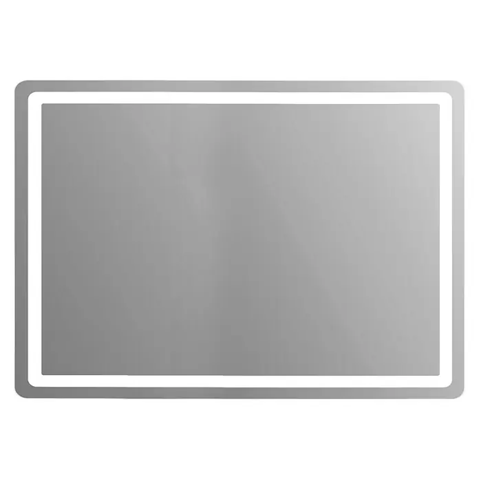 Espejo con luz Bruma - 140 x 70 cm, Blanco frío - Espejo gris rectangular con esquinas redondeadas y borde blanco iluminado.