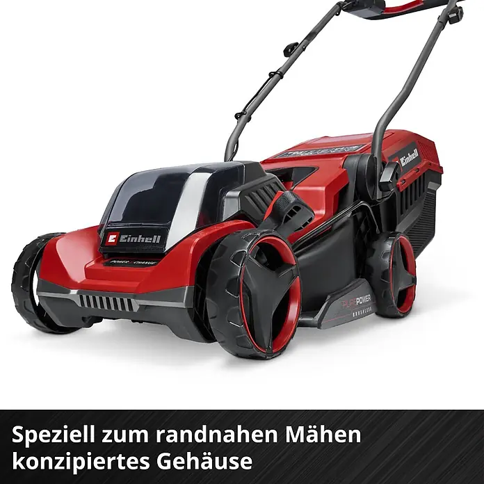 Einhell Power X-Change 18V Akku-Rasenmäher GE-CM 18/32 C Li BL - 18 V, Ohne Akku, Schnittbreite: 32 cm - Rot-schwarzer Rasenmäher mit Gehäuse für randnahes Mähen.