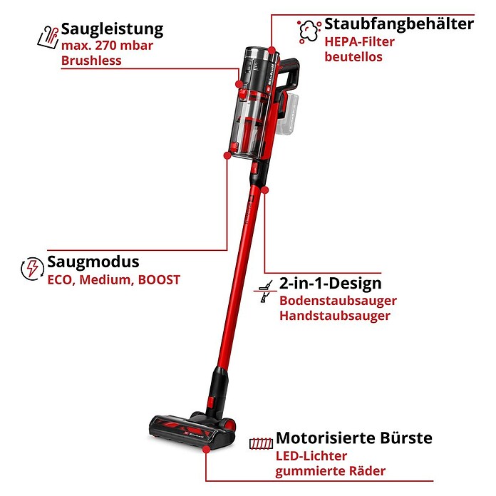Einhell Power X-Change 18V Akku-Staubsauger TE-SV 18/270 Li BL-Solo (18 V, Ohne Akku, Behältervolumen: 0,85 l) | BAUHAUS
