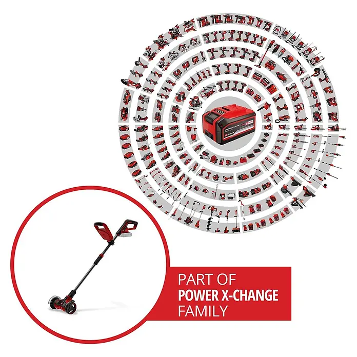 Einhell Power X-Change 18V Akku-Fugenreiniger GE-CC 18/110 Li E - 18 V - Rot-schwarzer Akku-Rasentrimmer, Teil der Power X-Change Familie.