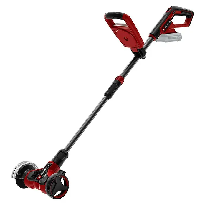 Einhell Power X-Change 18V Akku-Fugenreiniger GE-CC 18/110 Li E - 18 V - Roter und schwarzer Akku-Oberflächenreiniger mit langem Stiel, ergonomischen Griffen, Akku und rotierender Bürste.