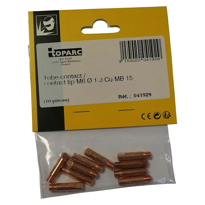Gys Stromdüse - M 6, Durchmesser: 1 mm, Passend für: MIG-Brenner 250/300A, 10 Stk. - TOPARC Schweißdüsen-Set: 10 Stück M6 Ø 1.0 Cu MB 15 Kontaktdüsen für MIG/MAG Schweißgeräte, ideal für präzise Schweißarbeiten.
