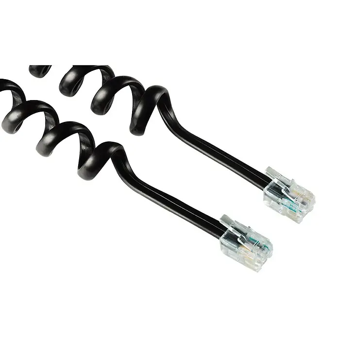 Hama Telefonhörerkabel - Modularstecker 4p4c, 1,5 m - Schwarzes Telefonkabel mit Spirale und transparentem Stecker für eine zuverlässige Verbindung.