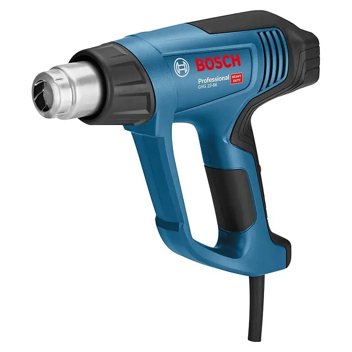 Bosch Professional Heißluftgebläse GHG 23-66 PR - Temperaturbereich: 50 °C - 650 °C - Bosch GHG 23-66 Professional Heißluftpistole für schwere Beanspruchung in Blau und Schwarz mit silberner Düse.