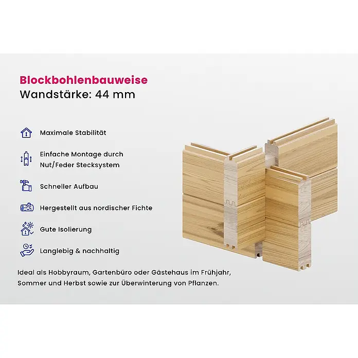 Alpholz Gartenhaus Maja - Außenmaß inkl. Dachüberstand (B x T): 409 x 409 cm, Holz, Pinie