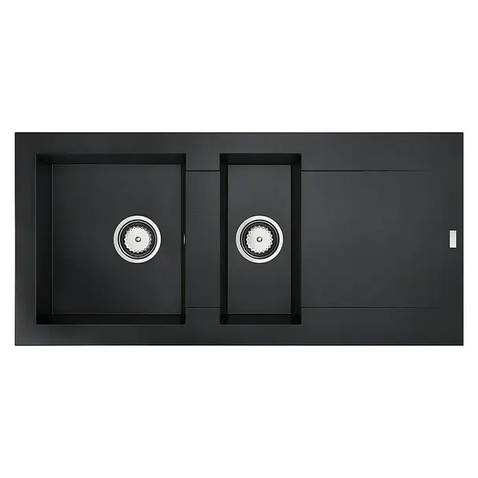 Carea Einbauspüle Dukkah - 105 x 50 cm, Schwarz, Material Spüle: CAREAgranit® - Schwarze Doppelspüle mit Abtropffläche für die moderne Küche. Das stilvolle Design macht sie zu einem Blickfang in jeder Küche.