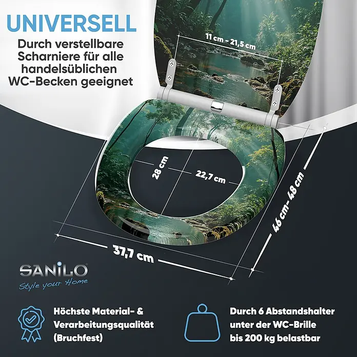 SANILO WC-Sitz Rainforest mit Schnellverschluss - MDF, Grün, Mit Absenkautomatik