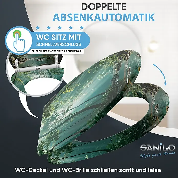 SANILO WC-Sitz Rainforest mit Schnellverschluss - MDF, Grün, Mit Absenkautomatik