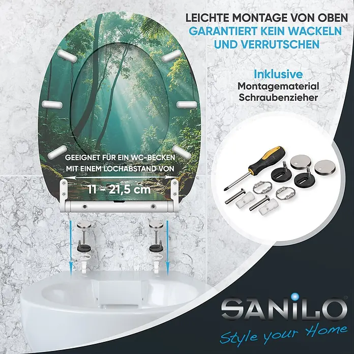 SANILO WC-Sitz Rainforest mit Schnellverschluss - MDF, Grün, Mit Absenkautomatik