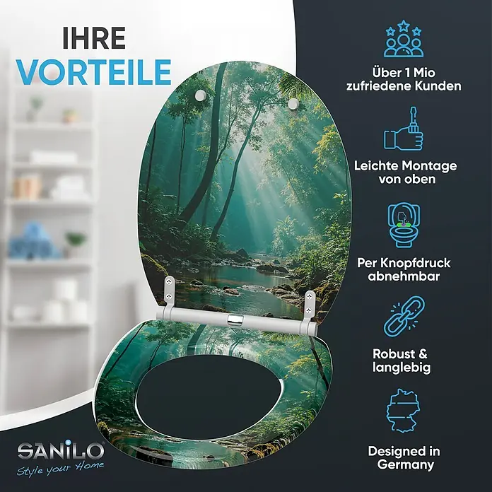 SANILO WC-Sitz Rainforest mit Schnellverschluss - MDF, Grün, Mit Absenkautomatik
