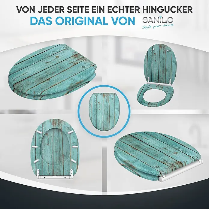 SANILO WC-Sitz Lumber mit Schnellverschluss - MDF, Türkis, Mit Absenkautomatik