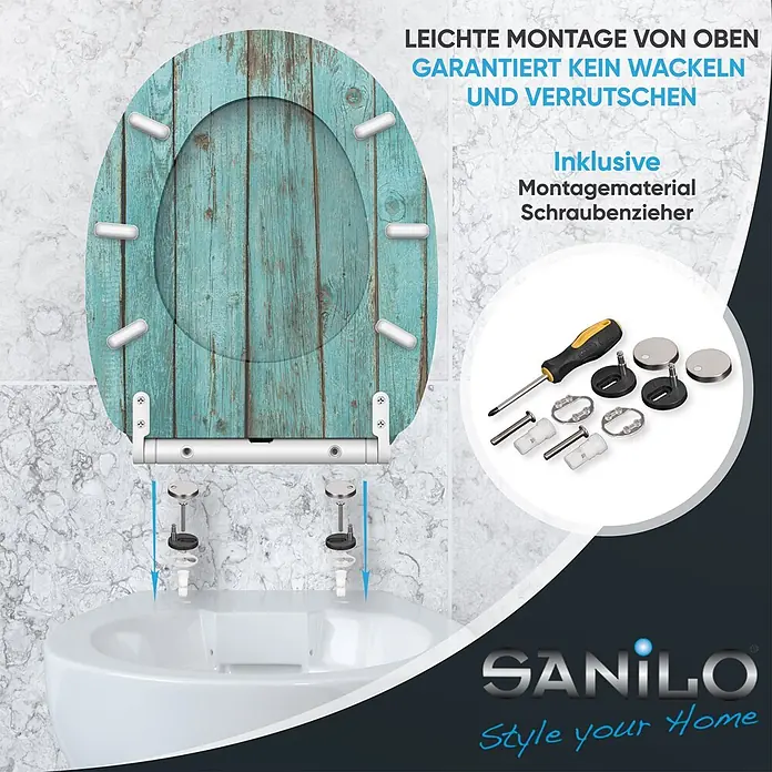 SANILO WC-Sitz Lumber mit Schnellverschluss - MDF, Türkis, Mit Absenkautomatik