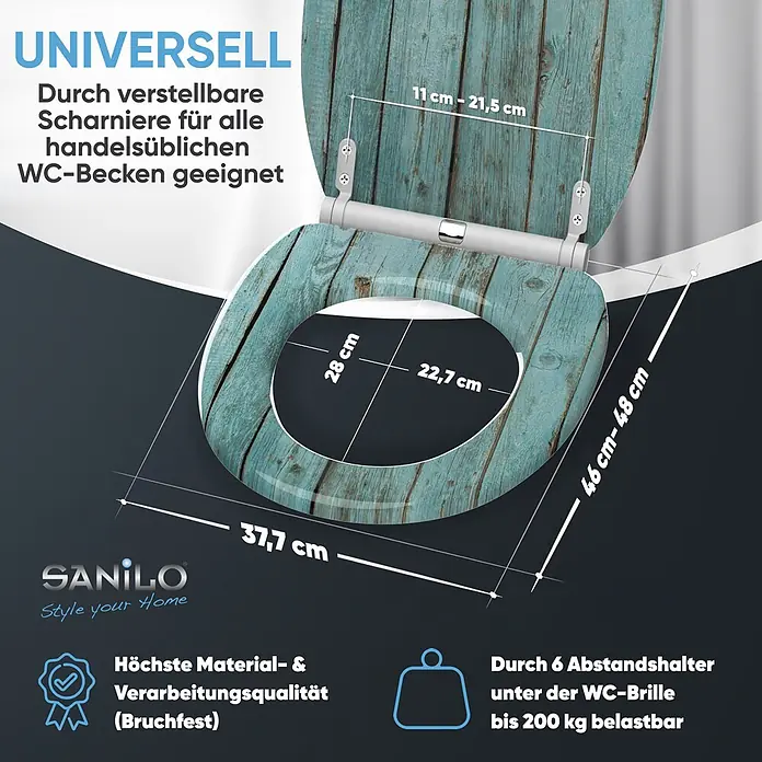 SANILO WC-Sitz Lumber mit Schnellverschluss - MDF, Türkis, Mit Absenkautomatik