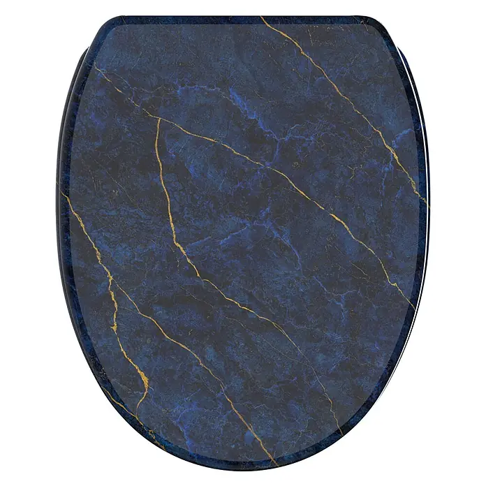 SANILO WC-Sitz Marmor Darkblue mit Schnellverschluss - MDF, Blau, Mit Absenkautomatik