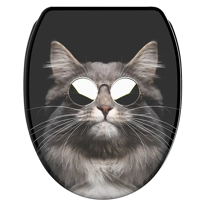 SANILO WC-Sitz Cool Cat mit Schnellverschluss - MDF, Schwarz, Mit Absenkautomatik