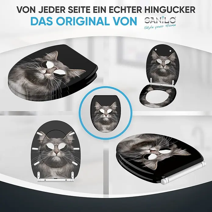 SANILO WC-Sitz Cool Cat mit Schnellverschluss - MDF, Schwarz, Mit Absenkautomatik