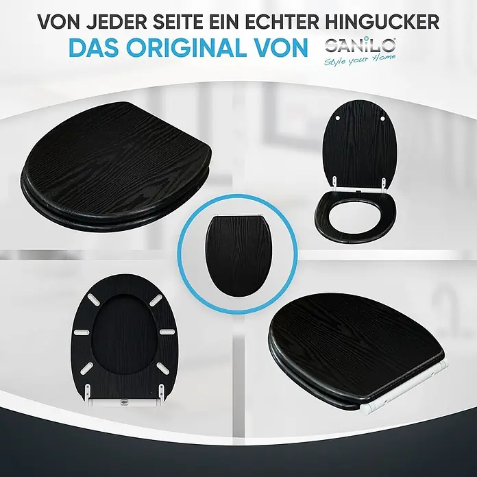 SANILO WC-Sitz Black Wood mit Schnellverschluss - MDF, Schwarz, Mit Absenkautomatik