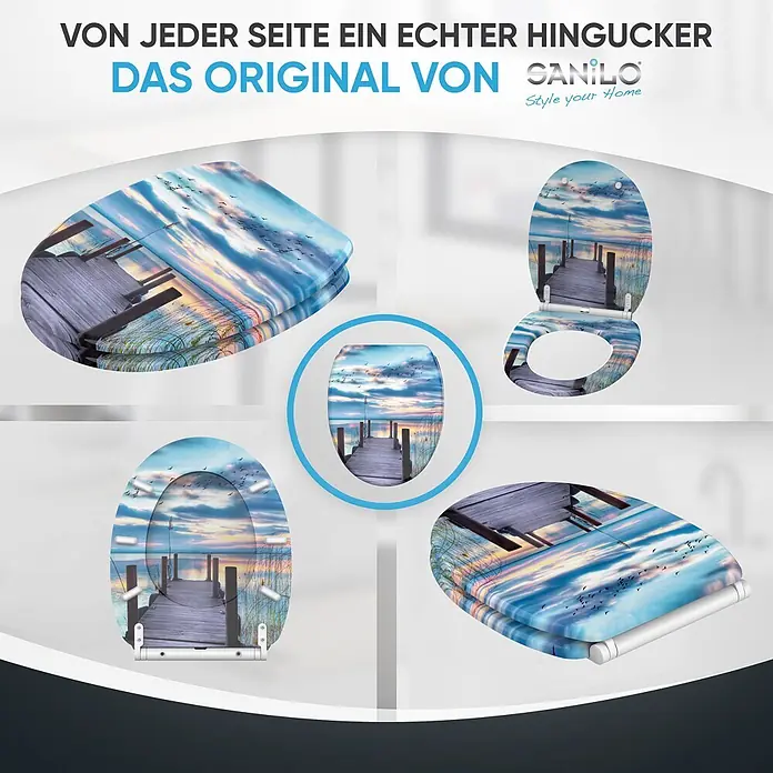 SANILO WC-Sitz Sunset mit Schnellverschluss - MDF, Blau, Mit Absenkautomatik