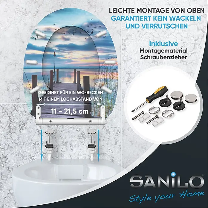 SANILO WC-Sitz Sunset mit Schnellverschluss - MDF, Blau, Mit Absenkautomatik
