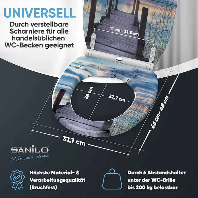 SANILO WC-Sitz Sunset mit Schnellverschluss - MDF, Blau, Mit Absenkautomatik