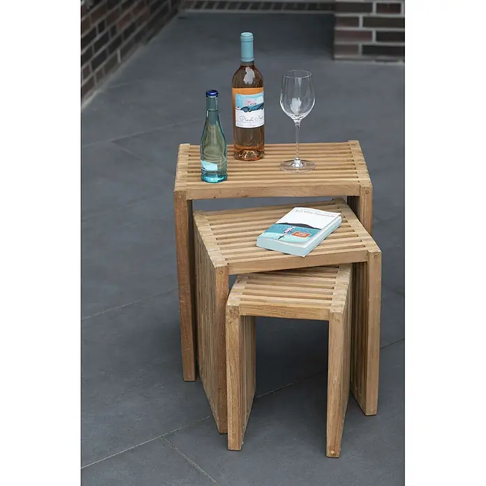 Bene Living Garten-Beistelltisch Teak - L x B x H: 32 x 45 x 50 cm, Teakholz, Stapelbar, Rechteck, Natur