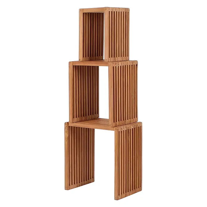 Bene Living Garten-Beistelltisch Teak - L x B x H: 32 x 45 x 50 cm, Teakholz, Stapelbar, Rechteck, Natur