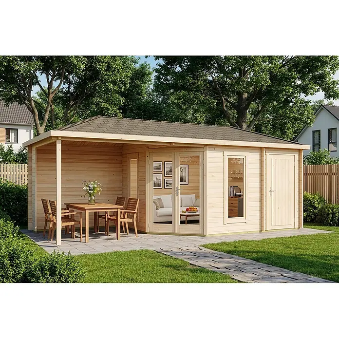 Alpholz Gartenhaus Liwa - Außenmaß inkl. Dachüberstand (B x T): 728 x 317 cm, Holz, Naturbelassen