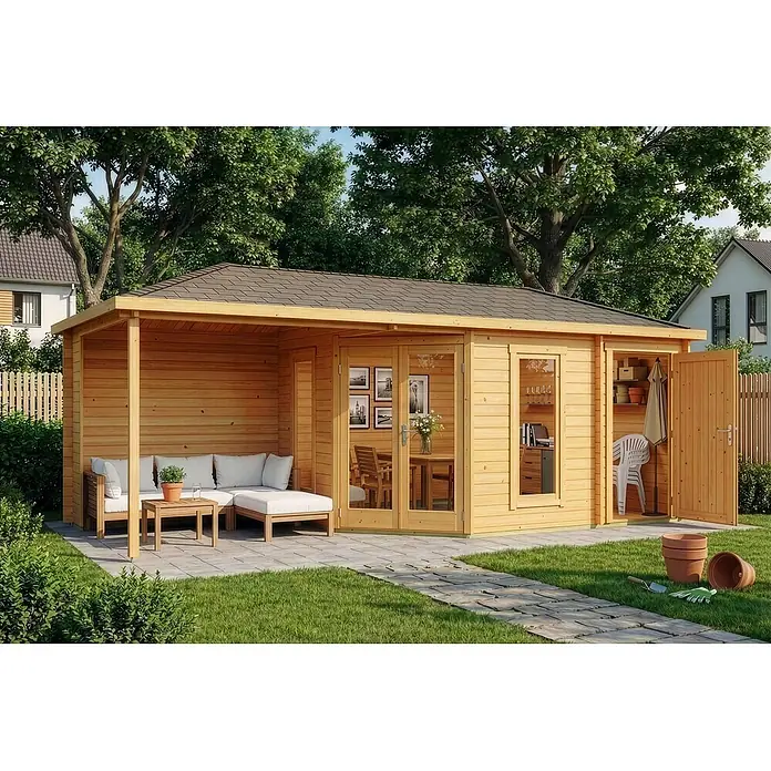 Alpholz Gartenhaus Liwa - Außenmaß inkl. Dachüberstand (B x T): 728 x 317 cm, Holz, Pinie