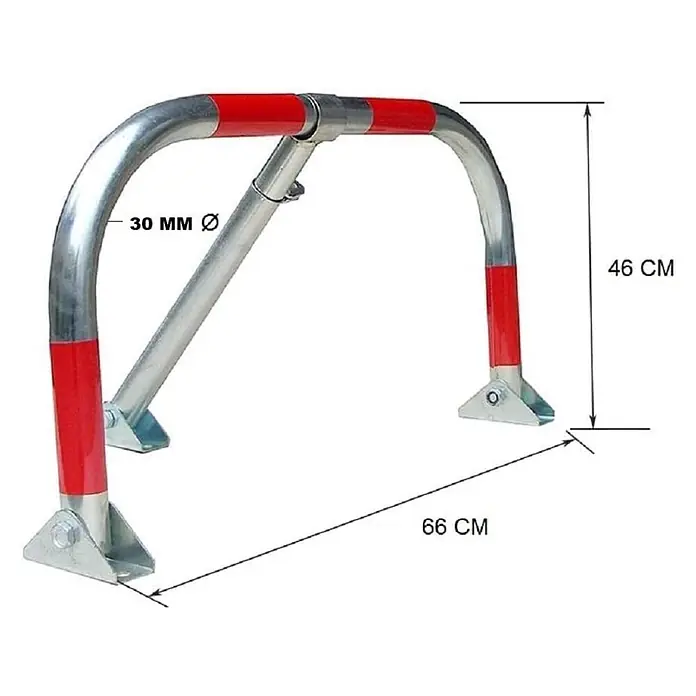 Barrera de seguridad para el parking 5201 - An x Al: 66 x 46 cm, Zincado - Barrera de estacionamiento en U plateada con tiras reflectantes rojas, medidas: 46 cm de altura, 66 cm de ancho y 30 mm de diámetro del tubo.