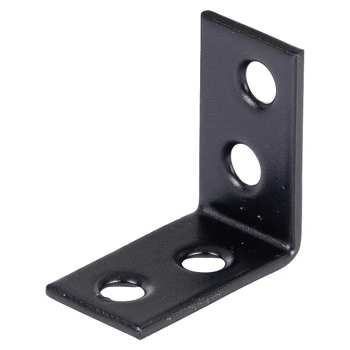 Stabilit Escuadra de silla - L x An x Al: 25 x 14 x 25 mm, Acero, Revestido - Escuadra metálica negra con cuatro orificios para tornillos, para soporte estructural o conexión.