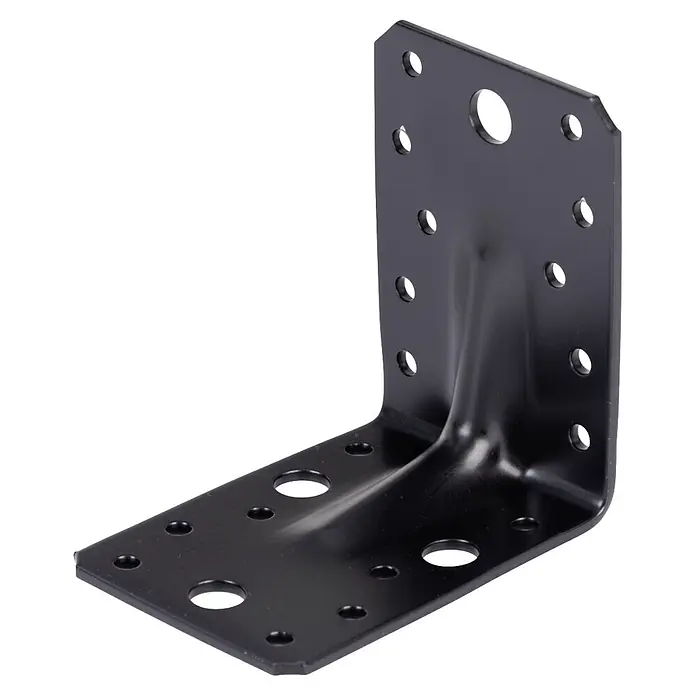 Stabilit Escuadra para cargas pesadas - L x An x Al: 90 x 65 x 90 mm, Zincado - Escuadra metálica negra en forma de L con múltiples agujeros para conexiones seguras.