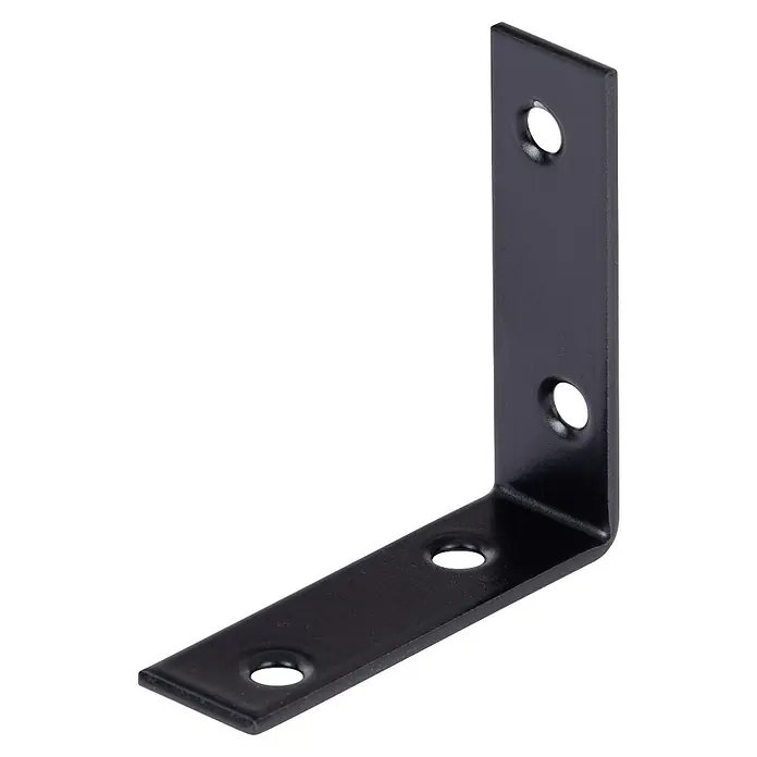 Stabilit Escuadra de silla - L x An x Al: 50 x 15 x 50 mm, Acero, Revestido - Escuadra metálica negra en forma de L con cuatro orificios para tornillos.