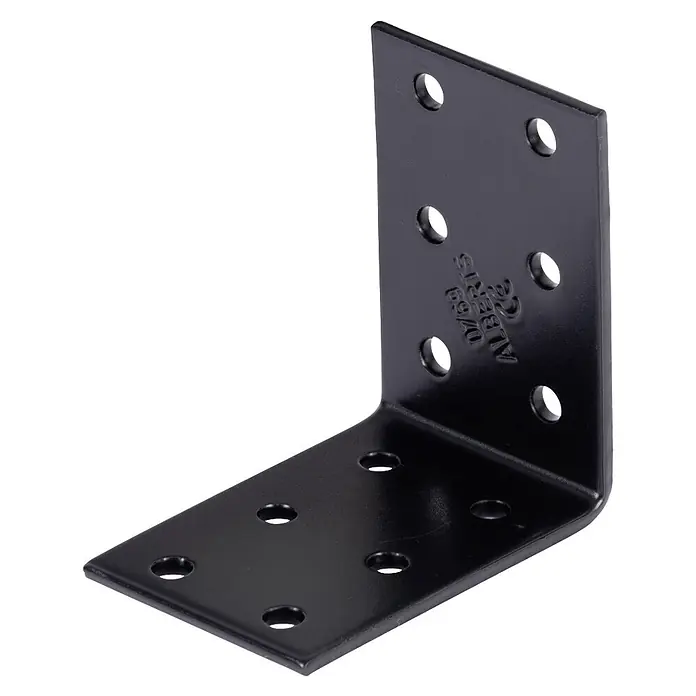 Stabilit Escuadra con placa perforada - L x An x Al: 60 x 60 x 40 mm, Revestido, Espesor: 2,5 mm - Escuadra metálica negra en forma de L con múltiples orificios preperforados para tornillos, para unir o reforzar uniones en ángulo recto.