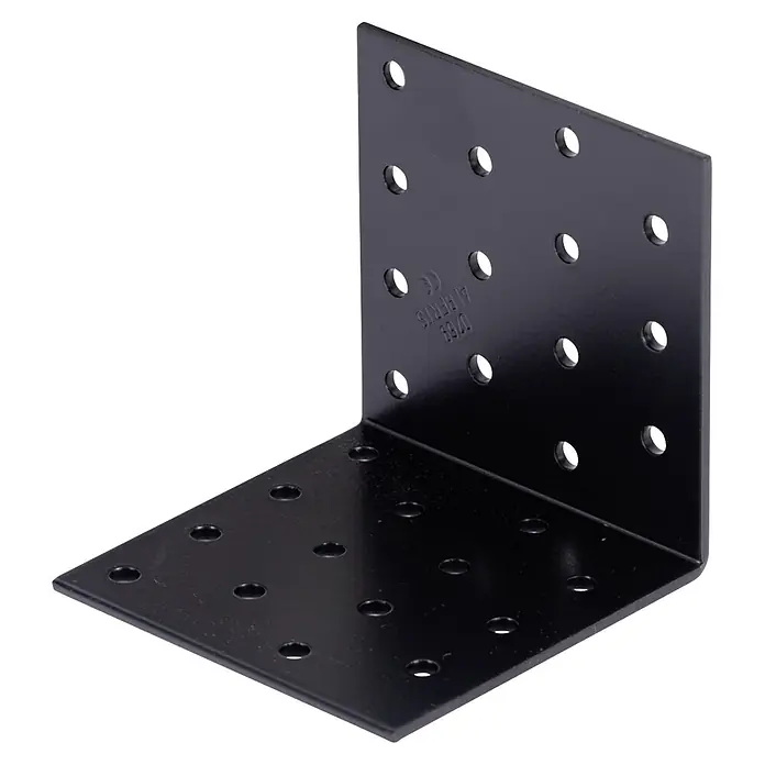 Stabilit Escuadra con placa perforada - L x An x Al: 80 x 80 x 80 mm, Revestido, Espesor: 2,5 mm - Escuadra metálica negra perforada en forma de L para conexiones de esquina fuertes.