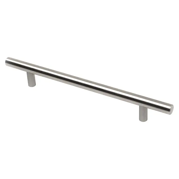 Rei Möbelgriff - Lochabstand: 160 mm, Stahl, Edelstahl, Rund, L x B x H: 220 x 12 x 32 mm - Silberner gebürsteter Metall-T-Stangen Möbelgriff.