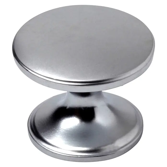 Rei Möbelknopf - Typ Möbelgriff: Knopf, Ø x H: 33 x 27 mm, Weiß - Runder silberner Möbelknopf mit scheibenförmiger Oberseite und Basis, durch einen Stiel verbunden, ideal für Schränke oder Schubladen.
