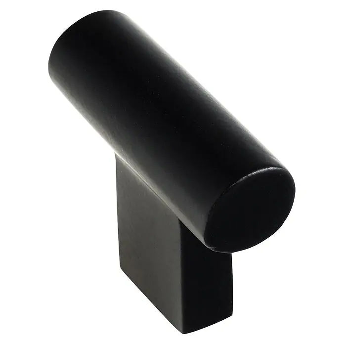 Rei Möbelknopf - Ø x L: 12 x 33 mm, Schwarz - Schwarzer zylindrischer T-Stangen-Schrankgriff mit rechteckigem Sockel.