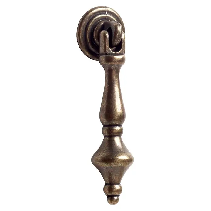Rei Tirador para muebles - An x L: 16 x 65 mm, Bronce, 2 ud. - Tirador de gota ornamentado de latón antiguo para muebles.
