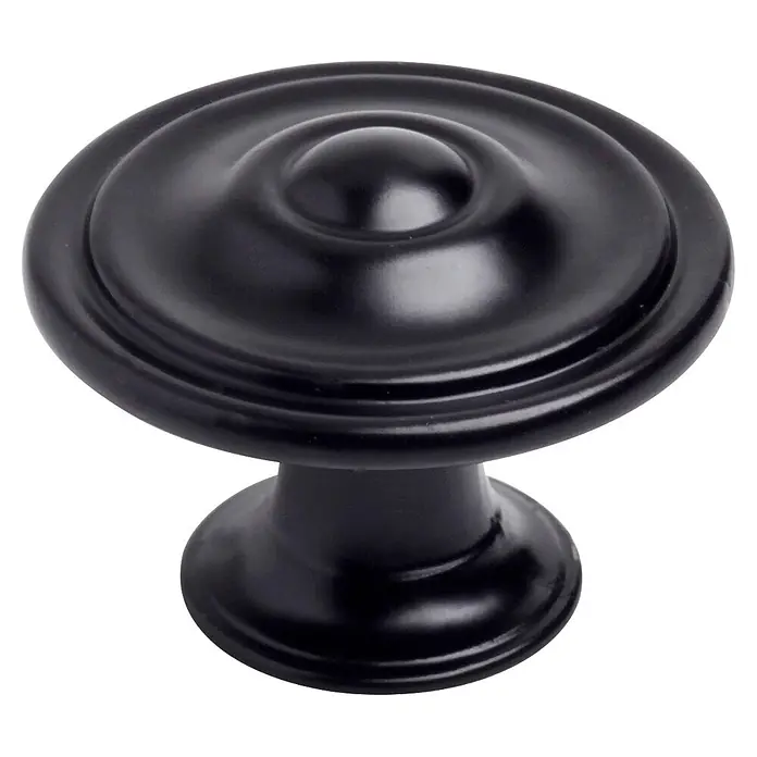 Rei Pomo para muebles - Diámetro: 35 mm, Negro, 2 ud. - Pomo redondo negro para mueble con diseño escalonado.